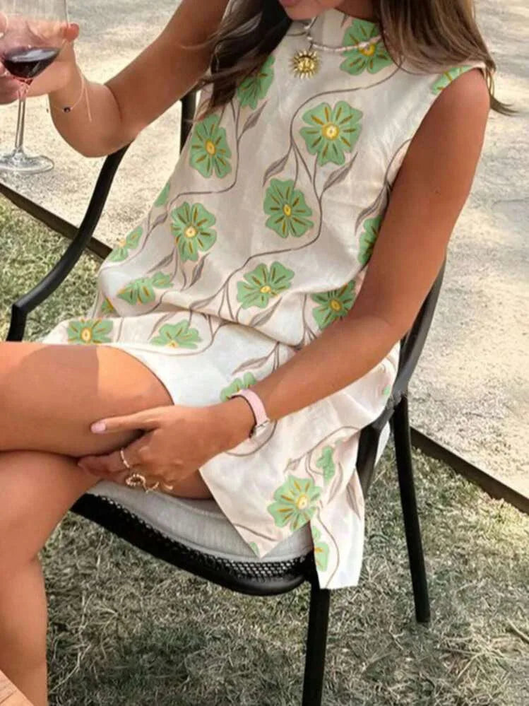 2025 Summer New Fresh Floral Print Mini Dresses Women Loose Casual Sundress Sleeveless O-neck A-line Beach Vacation Dress Robe