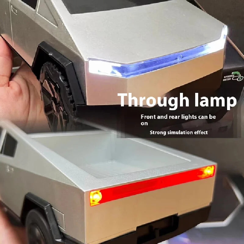 1:24 Tesla Cybertruck Alloy Car Model Die-Cast Metal Toy Off-Road Vehicle Truck Model Simulation Sound And Light Children'S Gift