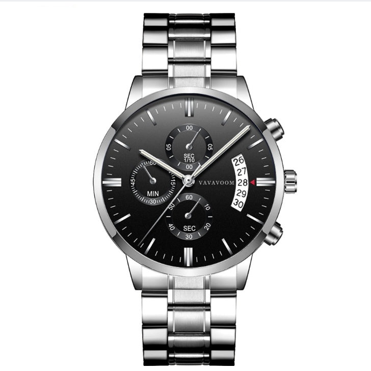 Men''s Stainless Steel Watches with Business Leisure Calendar Quartz Watches Waterproof Black Refined Steel Watches