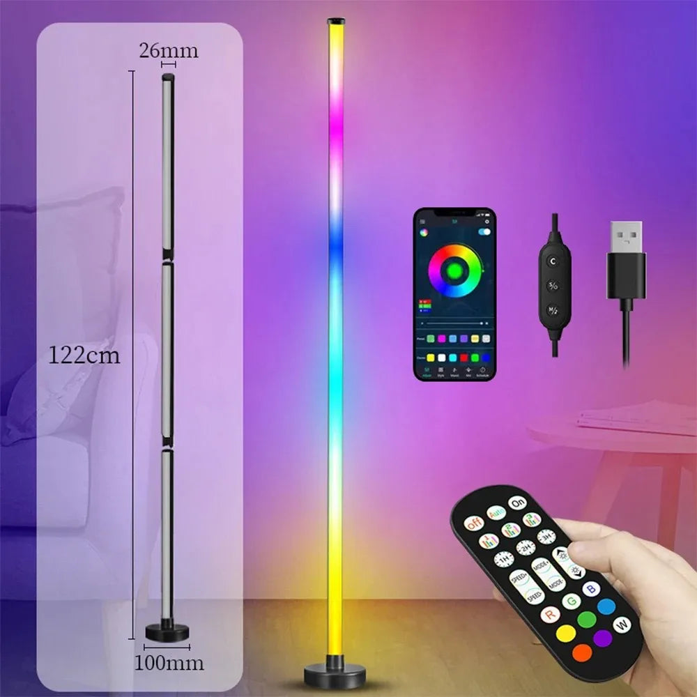 Smart RGB LED Floor Lamp Remote APP Control Music Sync Corner Lighting Timer Modern Mood Standing Lamp for Bedroom Living Room