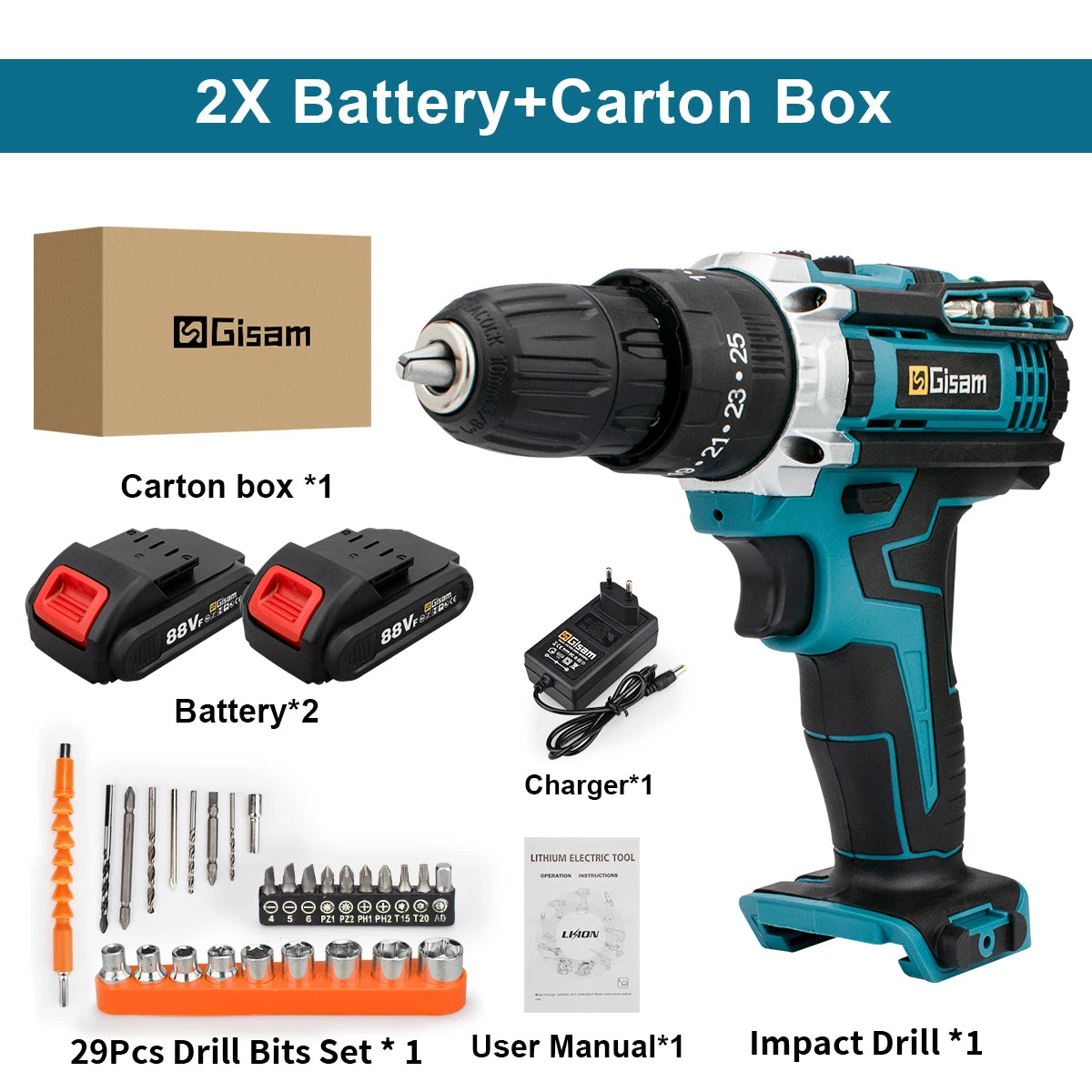 21V Cordless Drill Electric Screwdriver Electric Impact Drill Mini Wireless Power Driver DC Lithium-Ion Battery Power Tools