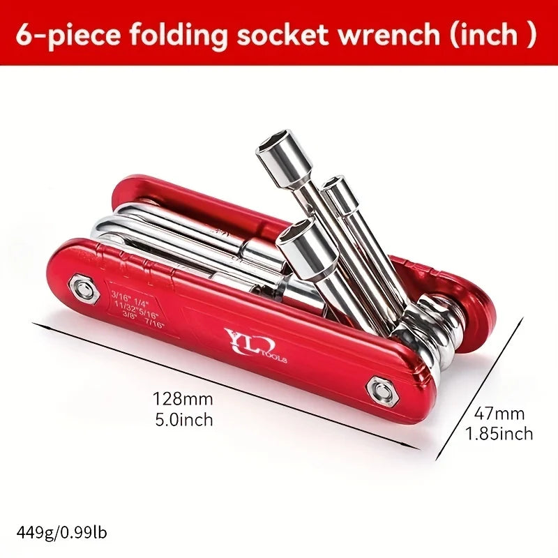 Portable Sleeve Tool Combos Set, Folding Socket Wrench, Multifunction Household Tools, Outdoor, 6"