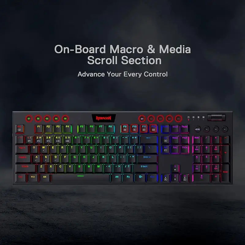 REDRAGON Horus K618 RGB support Bluetooth 5.0 wireless USB 2.4G 3 mode Mechanical Gaming Keyboard 104 Keys for Compute PC Laptop