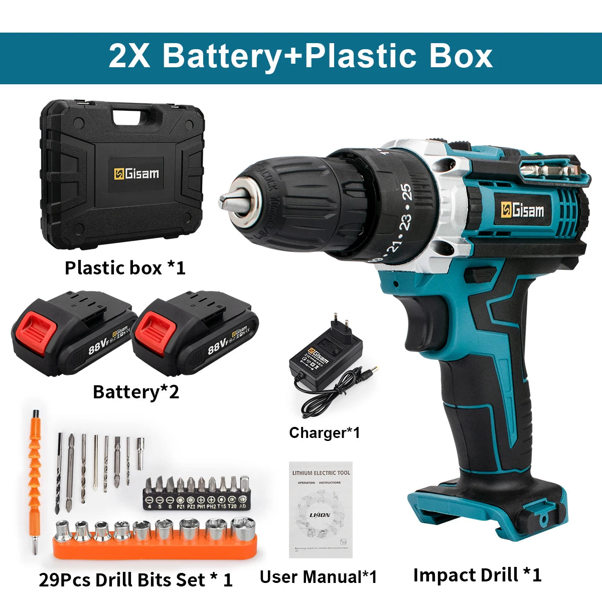 21V Cordless Drill Electric Screwdriver Electric Impact Drill Mini Wireless Power Driver DC Lithium-Ion Battery Power Tools