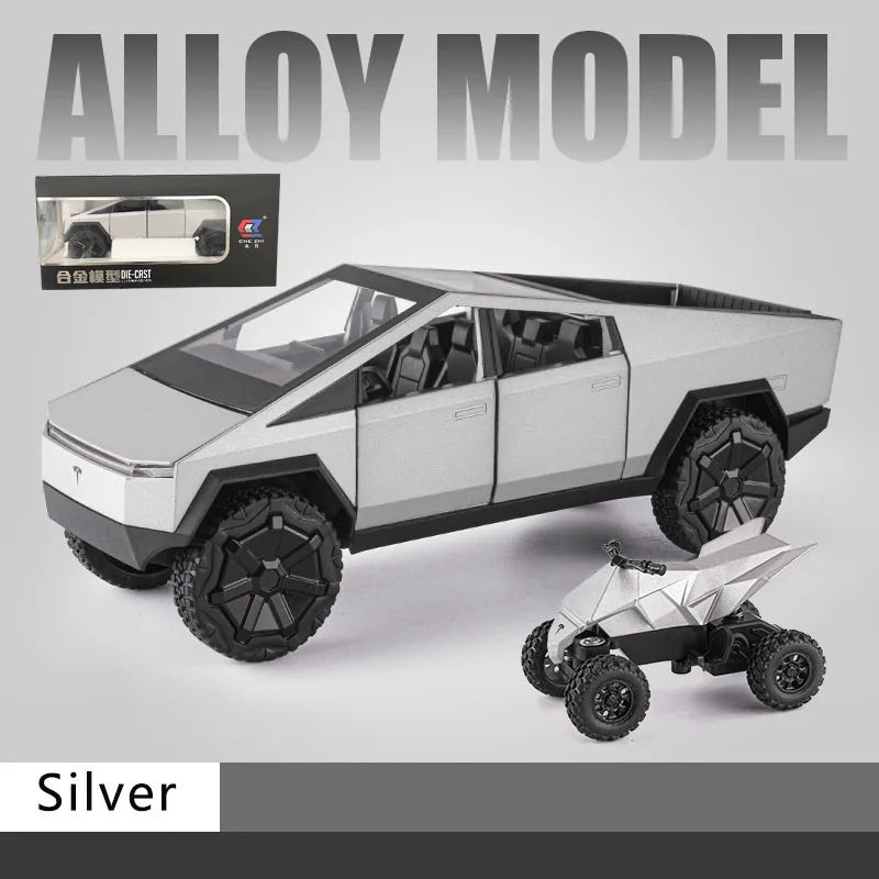 1:24 Tesla Pickup Model Alloy Car Simulation Off-Road Vehicle Sound And Light Pull Back Toy Car Boy Collection Decoration Gift