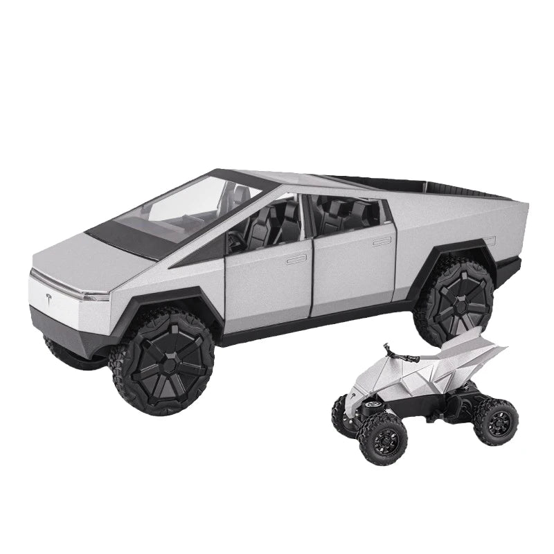 1:24 Tesla Pickup Model Alloy Car Simulation Off-Road Vehicle Sound And Light Pull Back Toy Car Boy Collection Decoration Gift