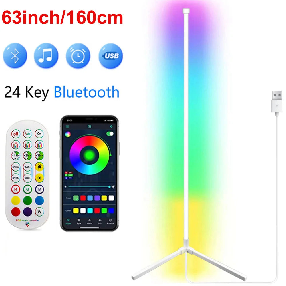 160cm Smart Tuya Corner Floor Lamp Dimmable RGB LED Modern Mood Lighting Alexa Stand Lights for Bedroom Gaming Living Room Decor