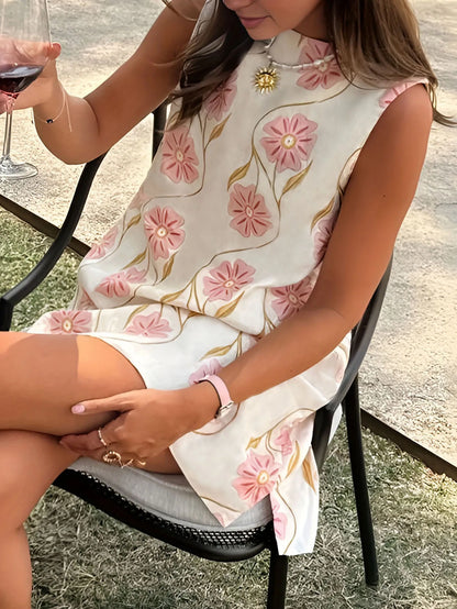 2025 Summer New Fresh Floral Print Mini Dresses Women Loose Casual Sundress Sleeveless O-neck A-line Beach Vacation Dress Robe