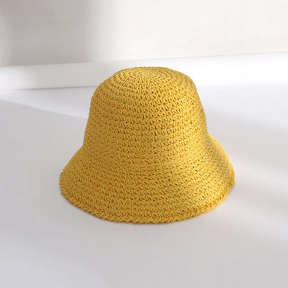 Summer Woven Straw Hat Ladies Beach Hat Sun Hat Wide Brim Soft Simple Fisherman Hat Panama Straw Dome Woven Bucket Hat