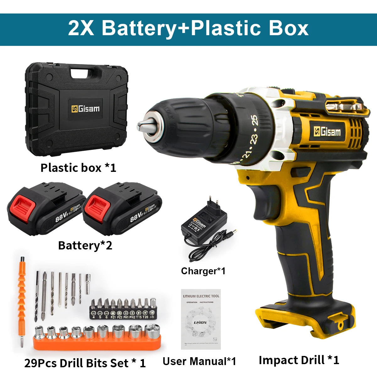 21V Cordless Drill Electric Screwdriver Electric Impact Drill Mini Wireless Power Driver DC Lithium-Ion Battery Power Tools