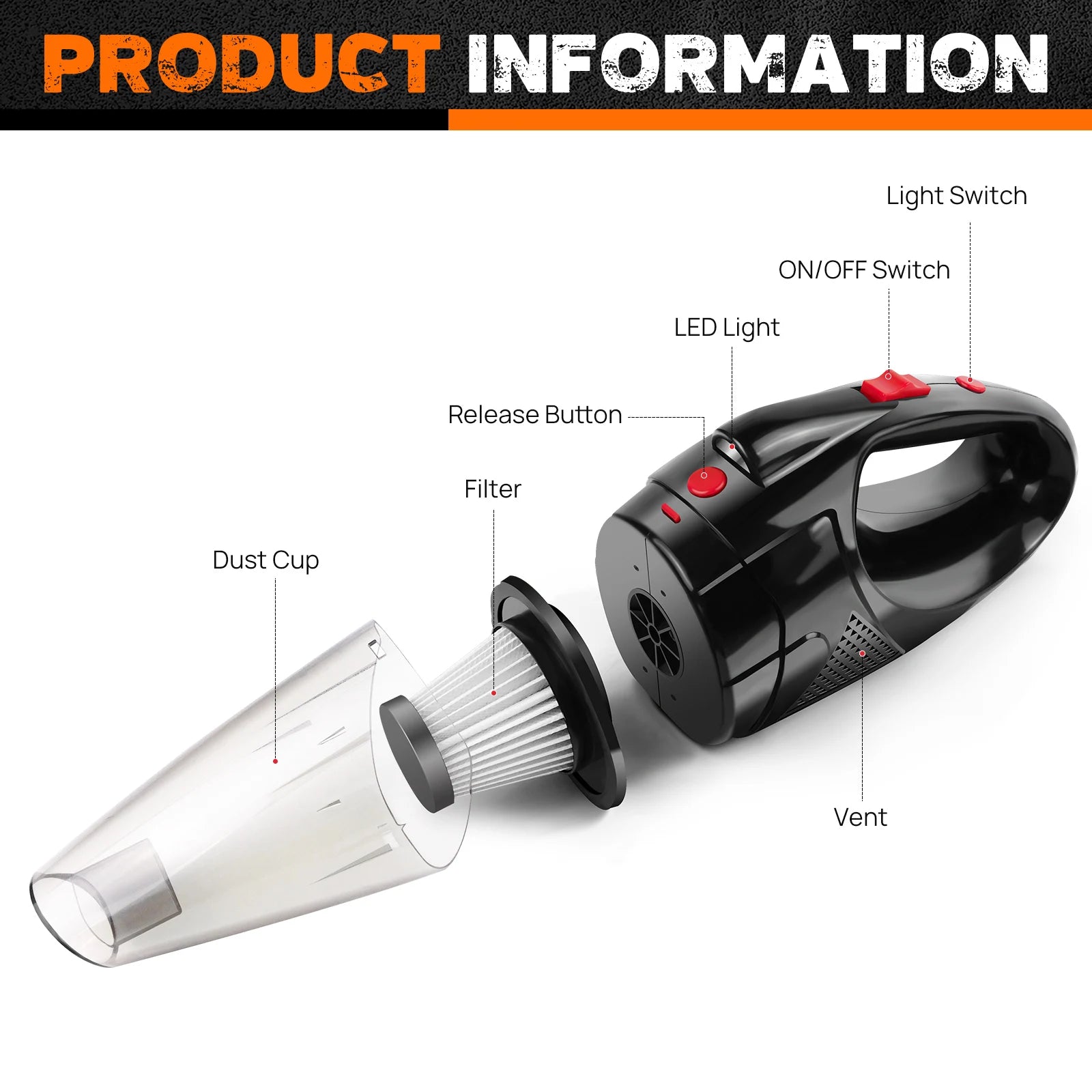 Handheld Vacuum Cleaner Cordless Strong Suction Portable Hand Vacum for Home Car Hoover,Mini Rechargeable with HEPA Filter LED