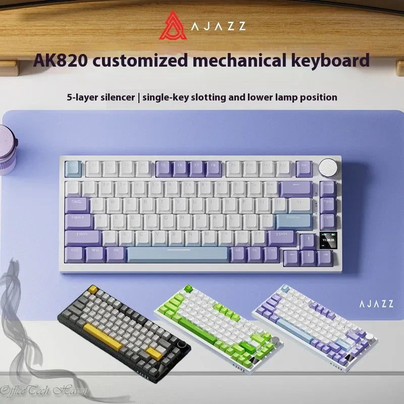 AJAZZ AK820/AK820Pro Mechanical Keyboard TFT Screen Multifunctional Knob Gaming Keyboard Wired/2.4GHz/BT Connect PC Keyboard