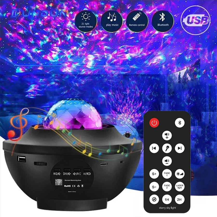 New LED Starry Galaxy Projector Night Light Child Gift USB Bluetooth Music Player Star NightLight Colorful Projector Night Lamp