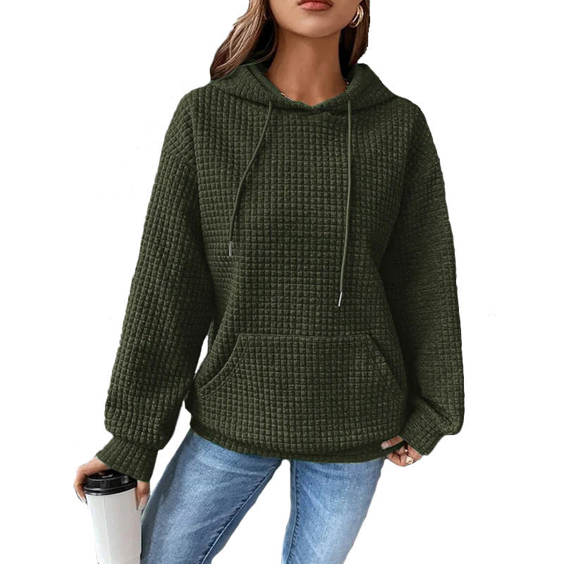 Fashion Waffle Hoodie Sweater Women's Sports Sweatshirt Casual Long Sleeve Tops Womens Clothing